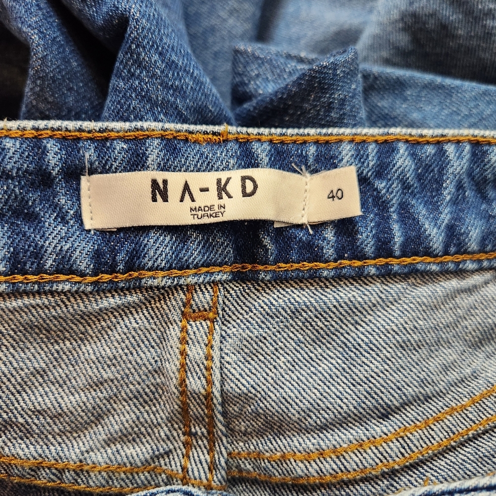 NA-KD Organic Cotton Wide Leg Faded Denim Jeans Size 40 - Picture 4 of 8